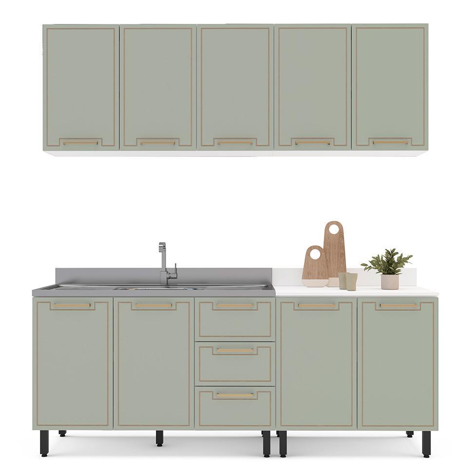 Cozinha Compacta Sem Tampo Amara 9 Portas 3 Gavetas Verde e Branca - 6