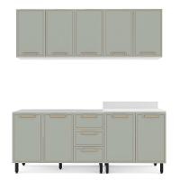 Cozinha Compacta Sem Tampo Amara 9 Portas 3 Gavetas Verde e Branca - 5