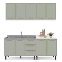 Cozinha Compacta Sem Tampo Amara 9 Portas 3 Gavetas Verde e Branca - 6