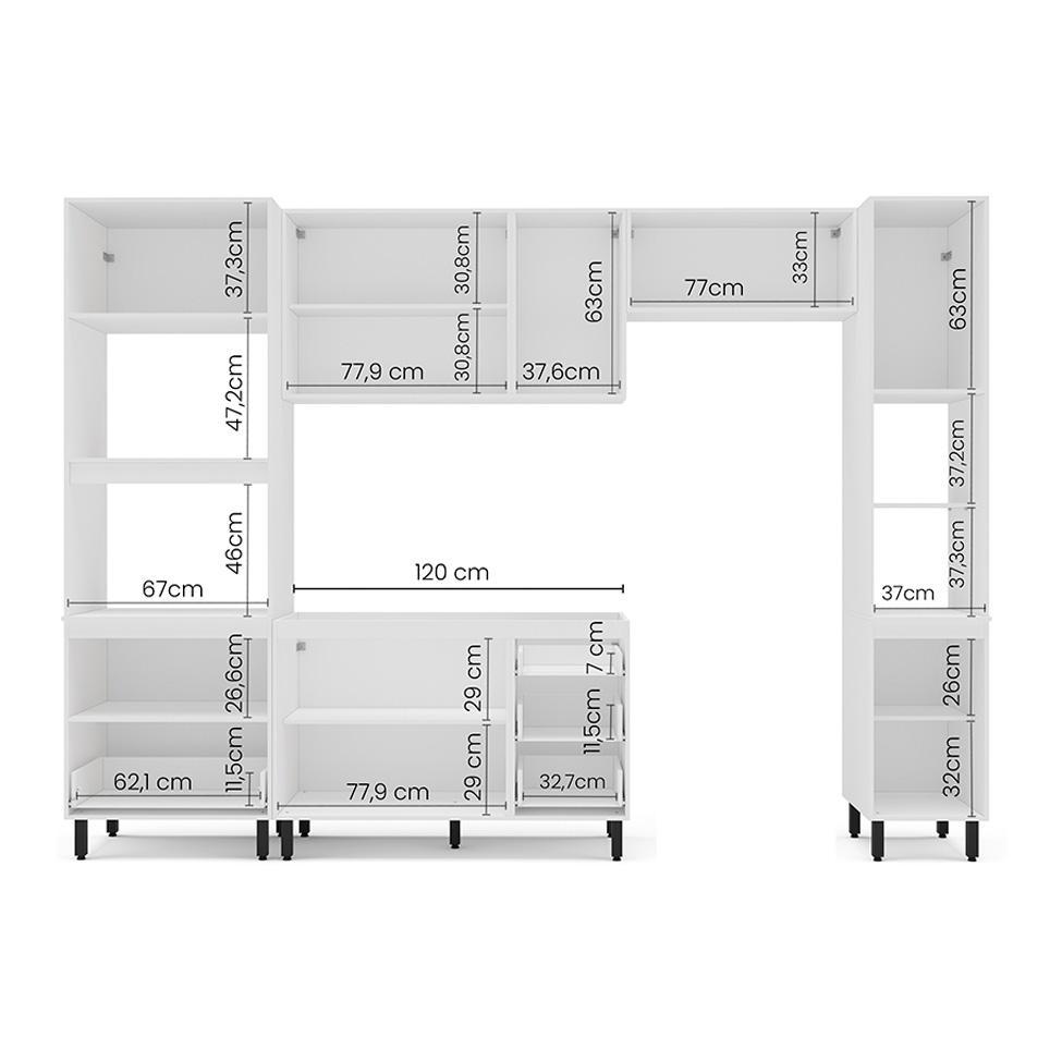 Cozinha Compacta Sem Tampo com Paneleiro Meena 10 Portas 4 Gavetas Creme e Branca - 4