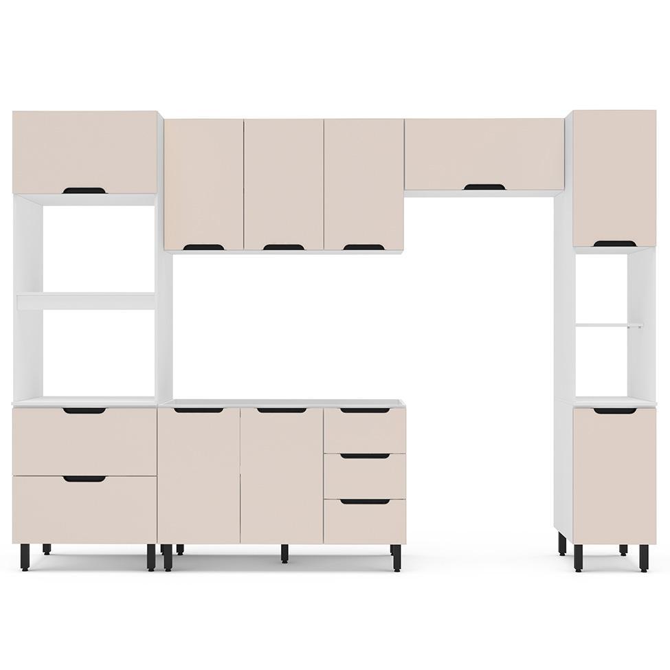 Cozinha Compacta Sem Tampo com Paneleiro Meena 10 Portas 4 Gavetas Creme e Branca - 5