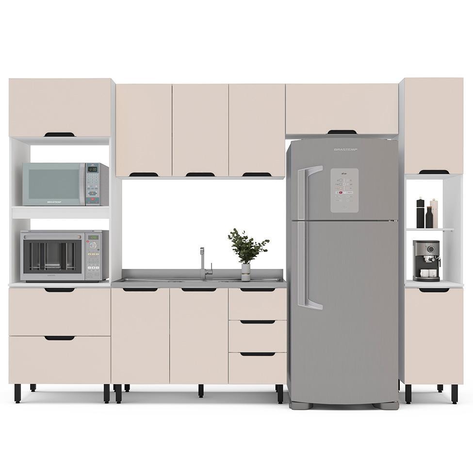 Cozinha Compacta Sem Tampo com Paneleiro Meena 10 Portas 4 Gavetas Creme e Branca - 6