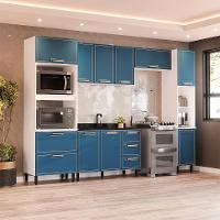Cozinha Compacta Sem Tampo com Paneleiro Amara 10 Portas 4 Gavetas Azul e Branca - 1