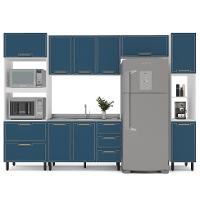 Cozinha Compacta Sem Tampo com Paneleiro Amara 10 Portas 4 Gavetas Azul e Branca - 6