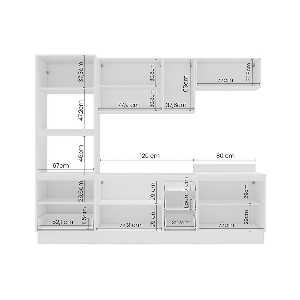 Cozinha Compacta Sem Tampo com Rodapé Amara 10 Portas 4 Gavetas Creme e Branca - 4