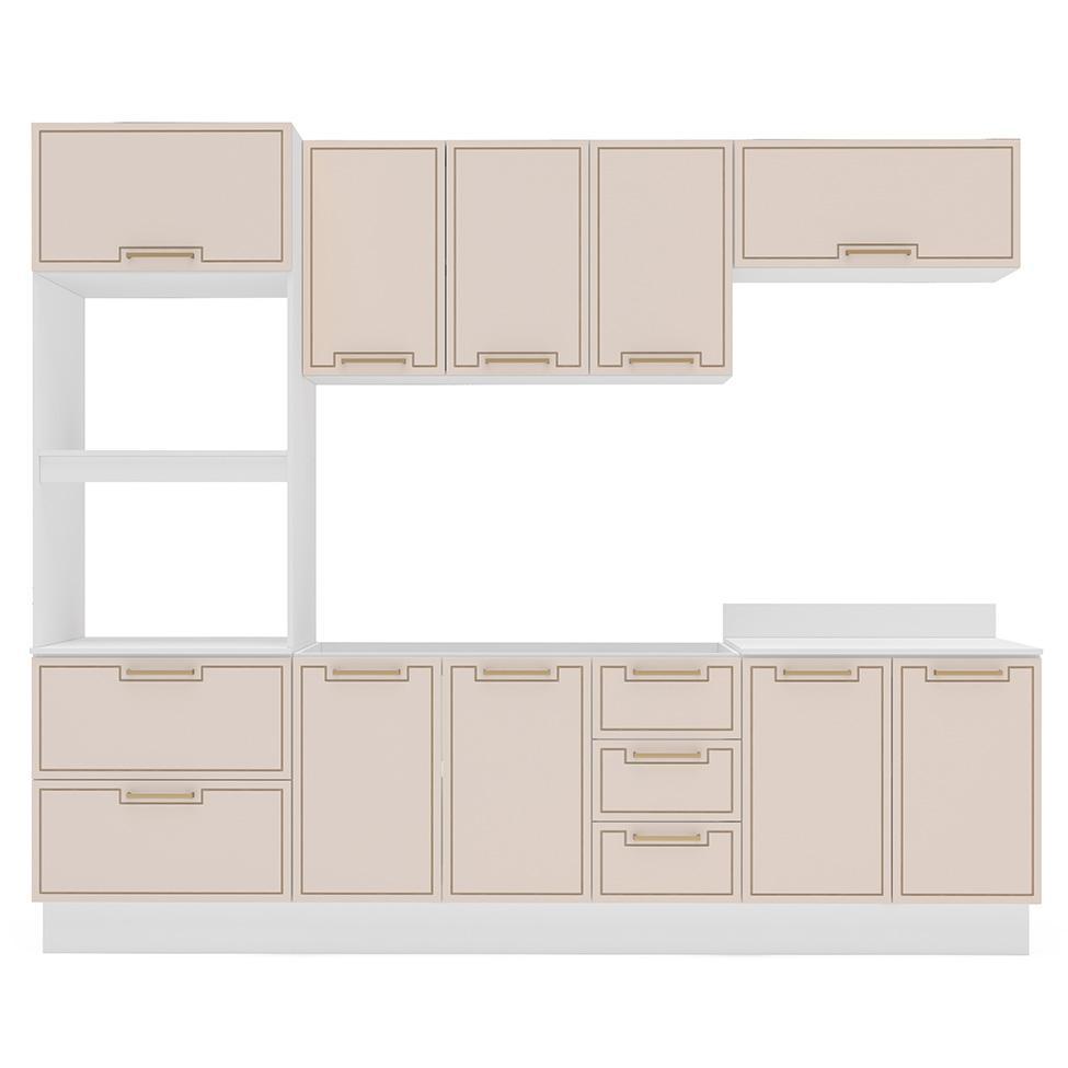 Cozinha Compacta Sem Tampo com Rodapé Amara 10 Portas 4 Gavetas Creme e Branca - 5