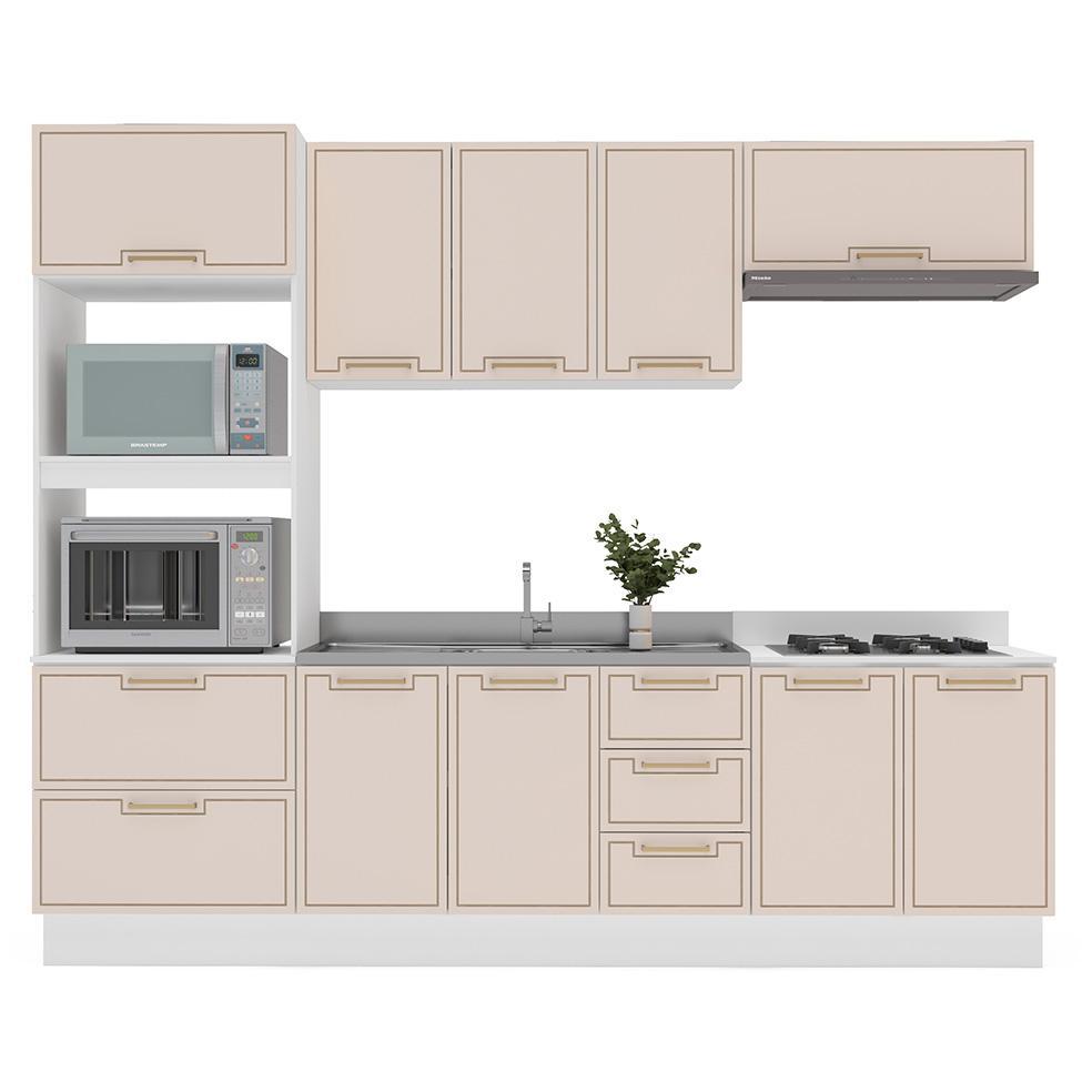 Cozinha Compacta Sem Tampo com Rodapé Amara 10 Portas 4 Gavetas Creme e Branca - 6