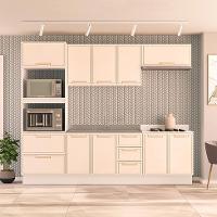 Cozinha Compacta Sem Tampo com Rodapé Amara 10 Portas 4 Gavetas Creme e Branca - 1