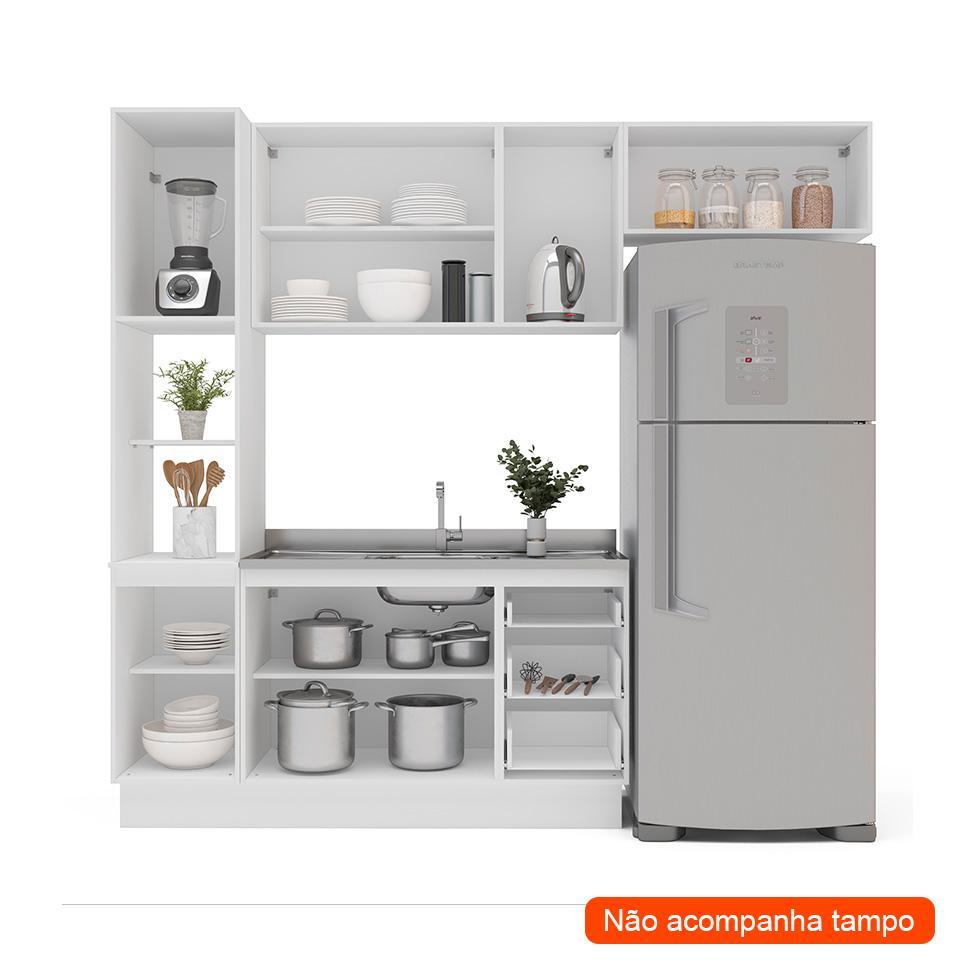 Cozinha Compacta Sem Tampo com Rodapé Amara 8 Portas 3 Gavetas Azul e Branca - 2