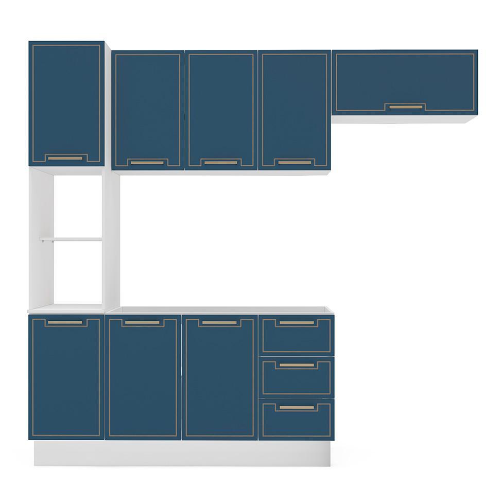 Cozinha Compacta Sem Tampo com Rodapé Amara 8 Portas 3 Gavetas Azul e Branca - 5