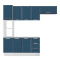Cozinha Compacta Sem Tampo com Rodapé Amara 8 Portas 3 Gavetas Azul e Branca - 5