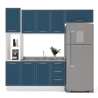 Cozinha Compacta Sem Tampo com Rodapé Amara 8 Portas 3 Gavetas Azul e Branca - 6