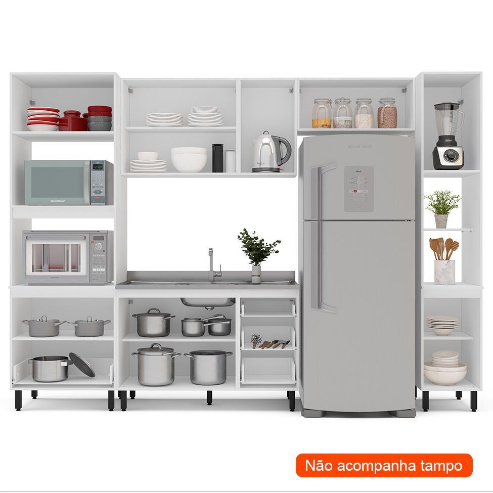 Cozinha Compacta Sem Tampo com Paneleiro Meena 10 Portas 4 Gavetas Azul e Branca - 2