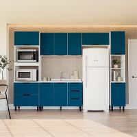 Cozinha Compacta Sem Tampo com Paneleiro Meena 10 Portas 4 Gavetas Azul e Branca - 1