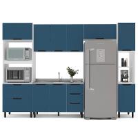 Cozinha Compacta Sem Tampo com Paneleiro Meena 10 Portas 4 Gavetas Azul e Branca - 6