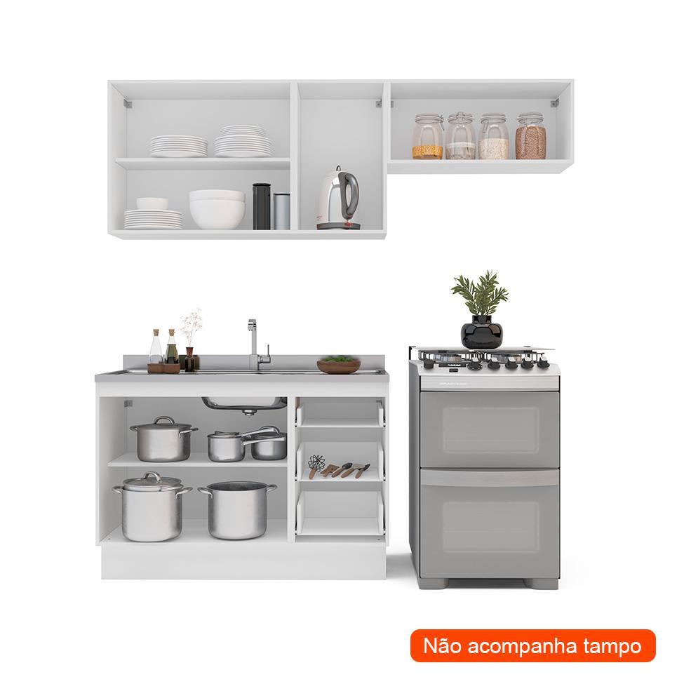 Cozinha Compacta Sem Tampo com Rodapé Amara 6 Portas 3 Gavetas Creme e Branca - 2