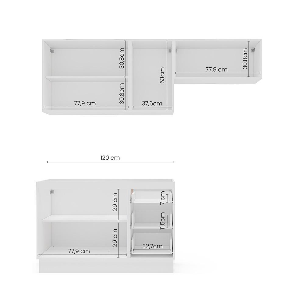 Cozinha Compacta Sem Tampo com Rodapé Amara 6 Portas 3 Gavetas Creme e Branca - 4