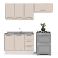 Cozinha Compacta Sem Tampo com Rodapé Amara 6 Portas 3 Gavetas Creme e Branca - 6