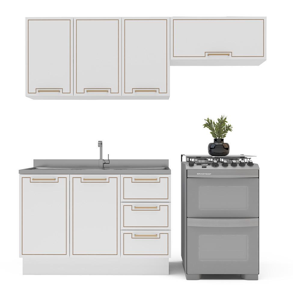 Cozinha Compacta Sem Tampo com Rodapé Amara 6 Portas 3 Gavetas Branca - 6