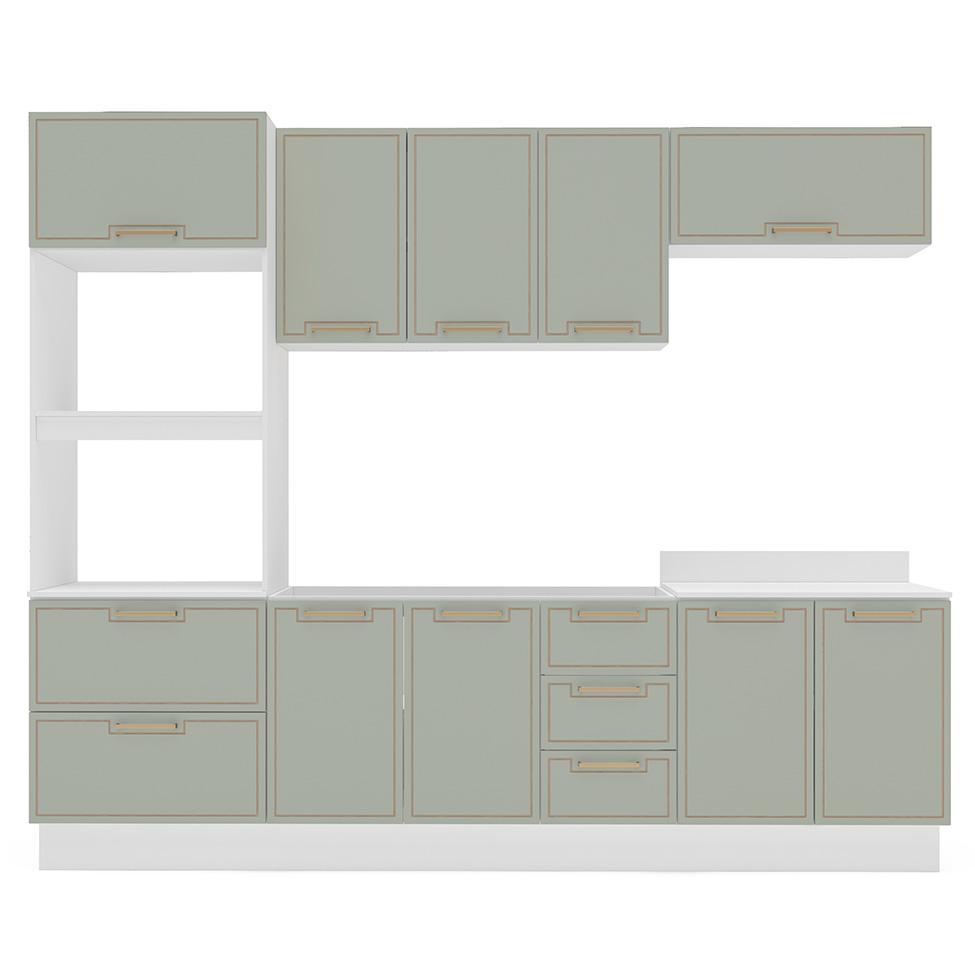Cozinha Compacta Sem Tampo com Rodapé Amara 10 Portas 4 Gavetas Verde e Branca - 5