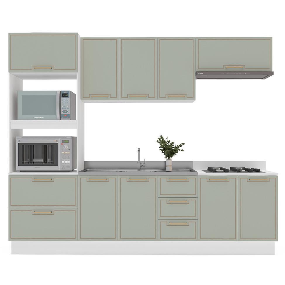 Cozinha Compacta Sem Tampo com Rodapé Amara 10 Portas 4 Gavetas Verde e Branca - 6