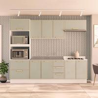 Cozinha Compacta Sem Tampo com Rodapé Amara 10 Portas 4 Gavetas Verde e Branca - 1