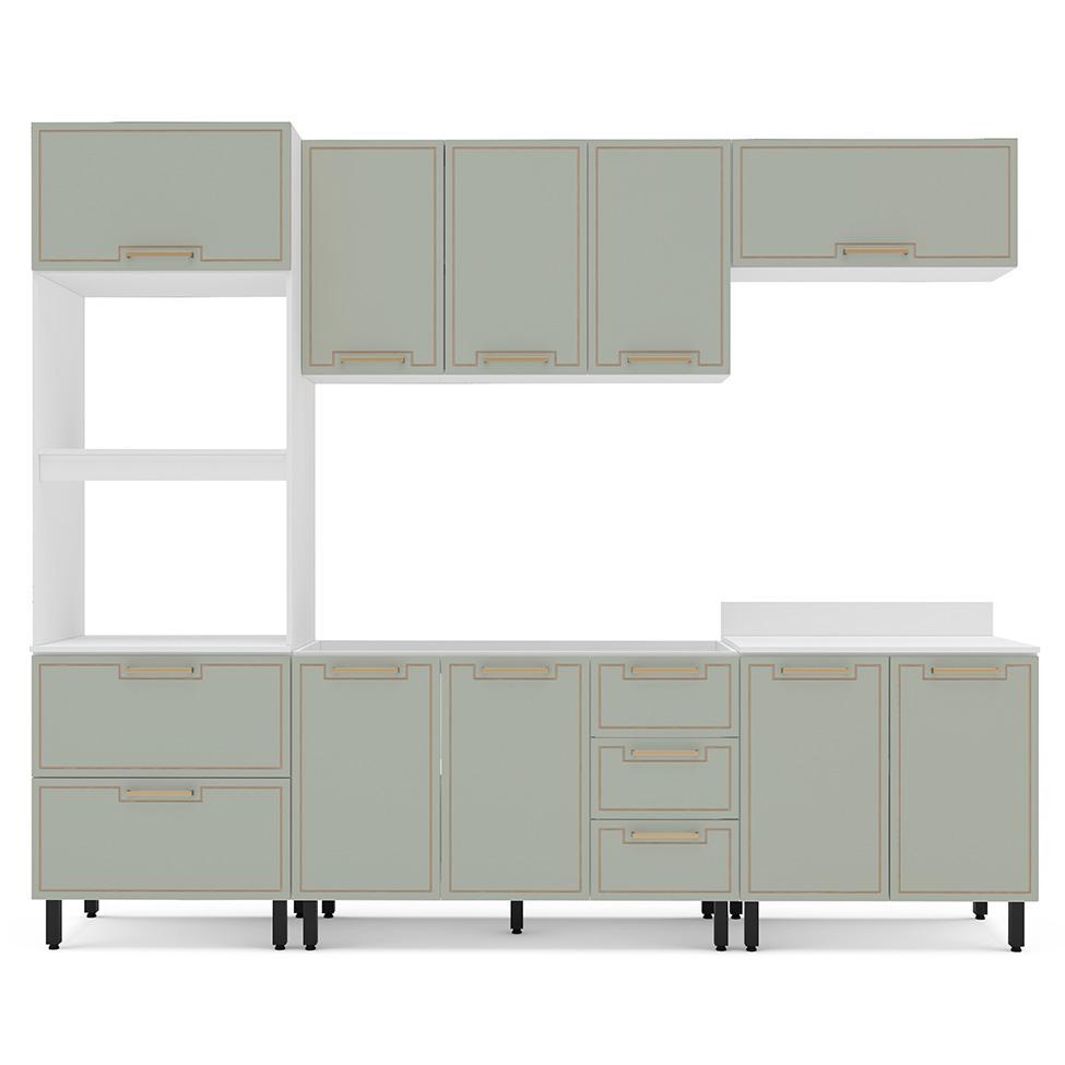 Cozinha Compacta Sem Tampo Amara 10 Portas 4 Gavetas Verde e Branca - 5