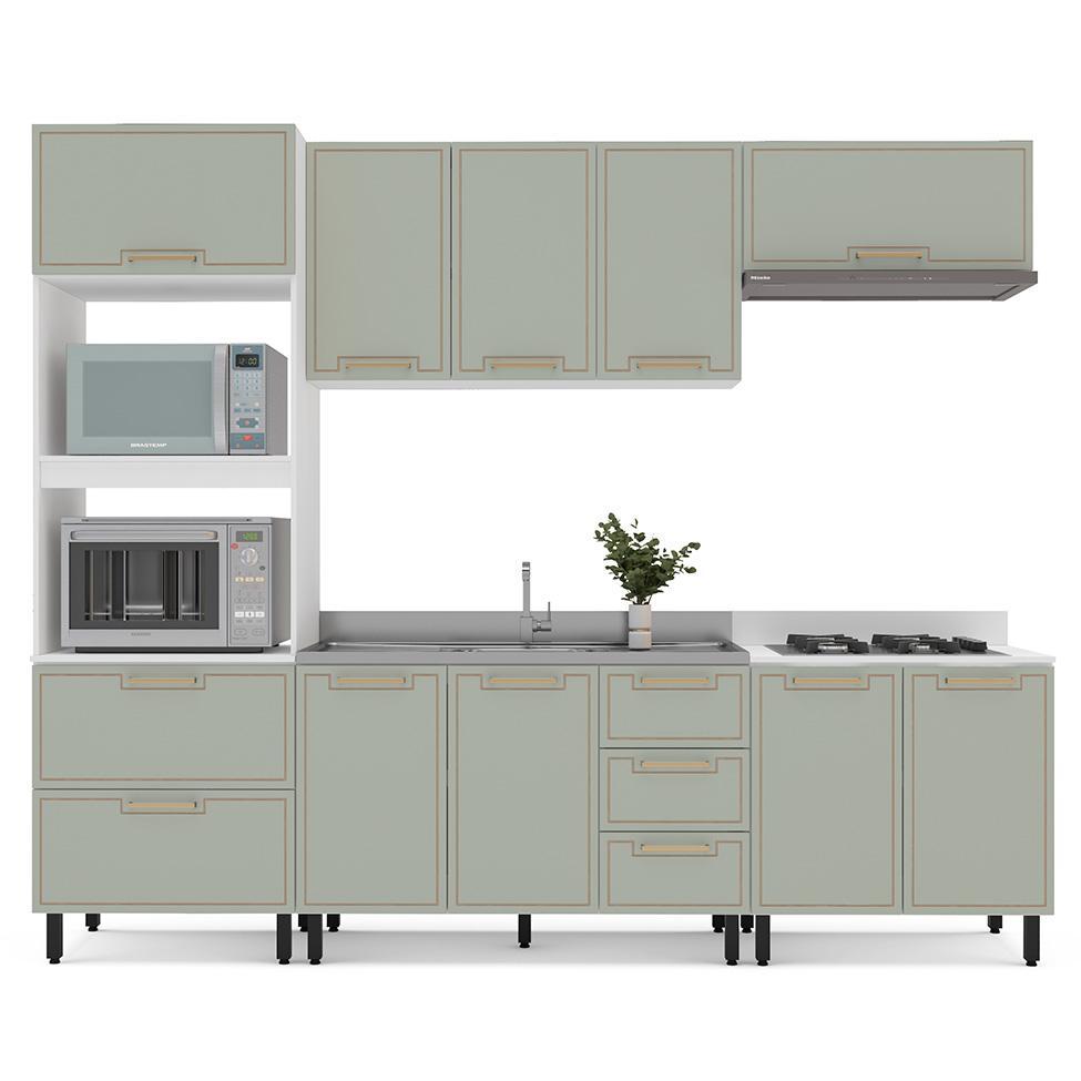 Cozinha Compacta Sem Tampo Amara 10 Portas 4 Gavetas Verde e Branca - 6