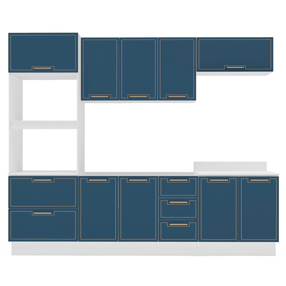 Cozinha Compacta Sem Tampo com Rodapé Amara 10 Portas 4 Gavetas Azul e Branca - 5