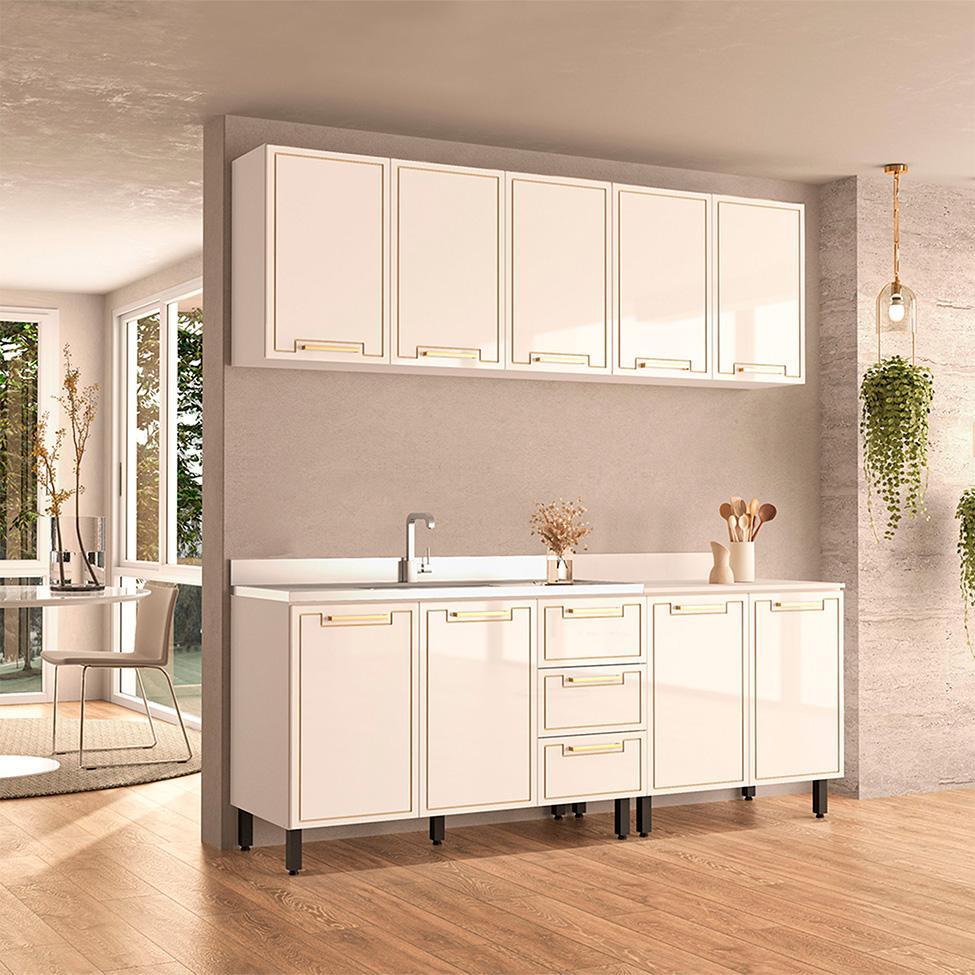 Cozinha Compacta Sem Tampo Amara 9 Portas 3 Gavetas Branca - 1