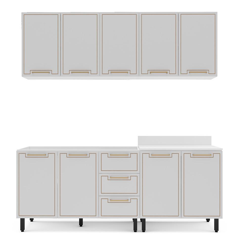 Cozinha Compacta Sem Tampo Amara 9 Portas 3 Gavetas Branca - 5