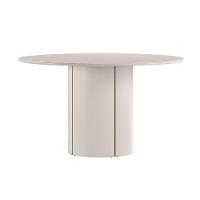 Conjunto de Mesa Redonda com Tampo de Vidro Off White e 6 Cadeiras Serena Poliéster Terracota e Amadeirado