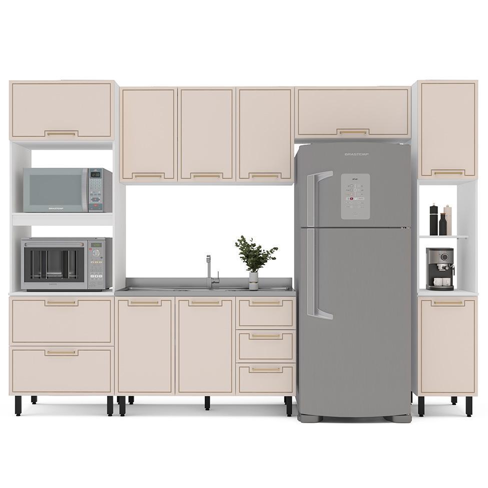 Cozinha Compacta Sem Tampo com Paneleiro Amara 10 Portas 4 Gavetas Creme e  Branca - 6