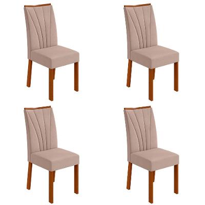 Conjunto com 4 Cadeiras Apogeu Suede Creme e Frassino