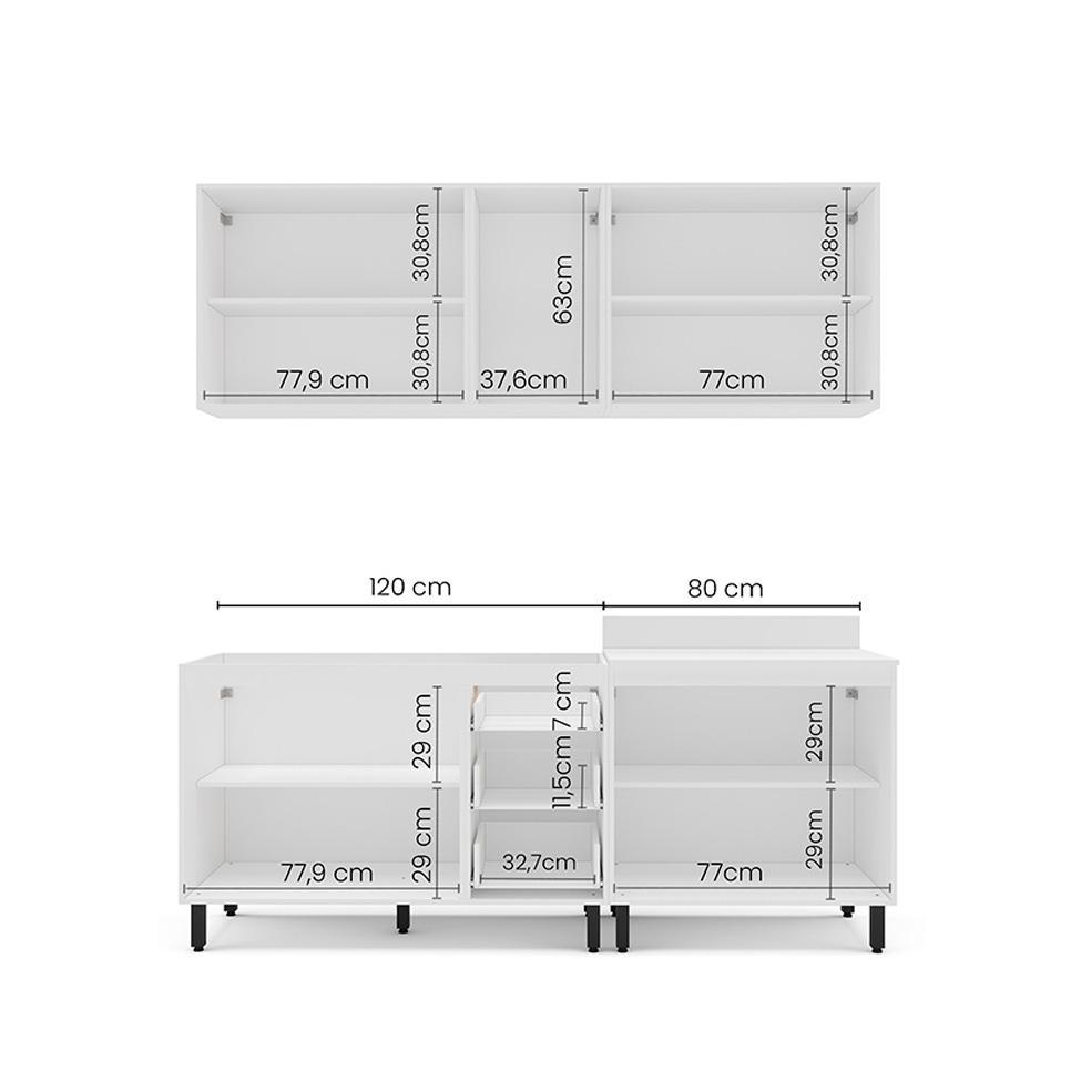 Cozinha Compacta Sem Tampo Amara 9 Portas 3 Gavetas Creme e Branca - 4
