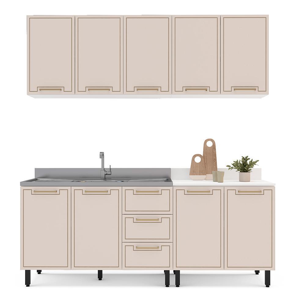 Cozinha Compacta Sem Tampo Amara 9 Portas 3 Gavetas Creme e Branca - 6