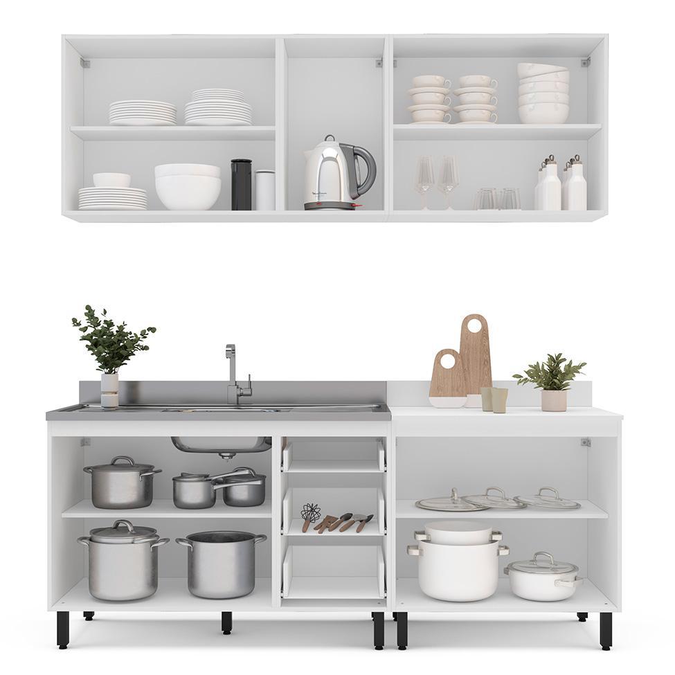 Cozinha Compacta Sem Tampo Amara 9 Portas 3 Gavetas Creme e Branca - 8