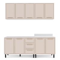 Cozinha Compacta Sem Tampo Amara 9 Portas 3 Gavetas Creme e Branca - 5