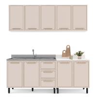 Cozinha Compacta Sem Tampo Amara 9 Portas 3 Gavetas Creme e Branca - 6