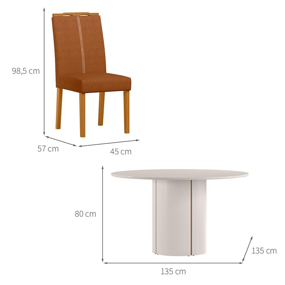 Conjunto de Mesa Redonda com Tampo de Vidro Off White e 6 Cadeiras Serena Poliéster Terracota e Ypê - 3
