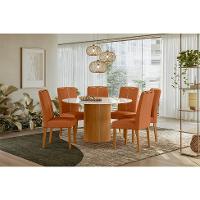 Conjunto de Mesa Redonda com Tampo de Vidro Off White e 6 Cadeiras Serena Poliéster Terracota e Ypê - 2