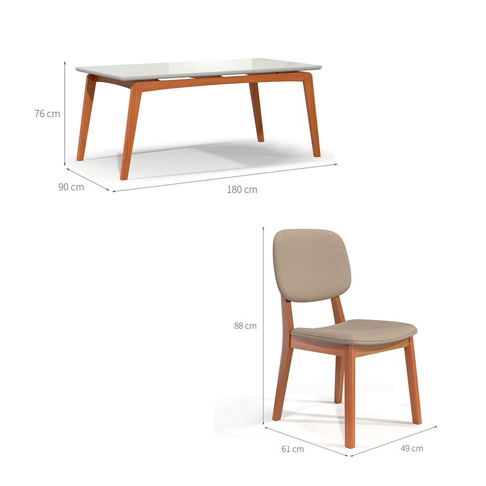 Conjunto de Mesa Retangular com Tampo de Vidro Off White e 6 Cadeiras Detroit Linho Areia e Nature - 3