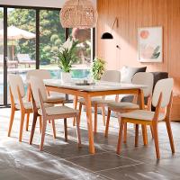 Conjunto de Mesa Retangular com Tampo de Vidro Off White e 6 Cadeiras Detroit Linho Areia e Nature - 1