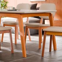 Conjunto de Mesa Retangular com Tampo de Vidro Off White e 6 Cadeiras Detroit Linho Areia e Nature - 6