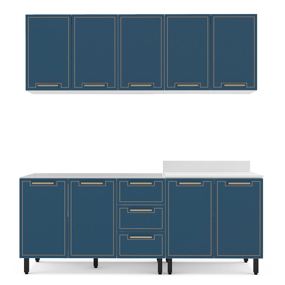 Cozinha Compacta Sem Tampo Amara 9 Portas 3 Gavetas Azul e Branca - 5