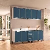 Cozinha Compacta Sem Tampo Amara 9 Portas 3 Gavetas Azul e Branca - 1