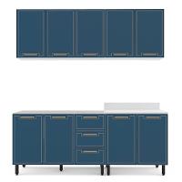 Cozinha Compacta Sem Tampo Amara 9 Portas 3 Gavetas Azul e Branca - 5