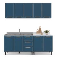 Cozinha Compacta Sem Tampo Amara 9 Portas 3 Gavetas Azul e Branca - 6