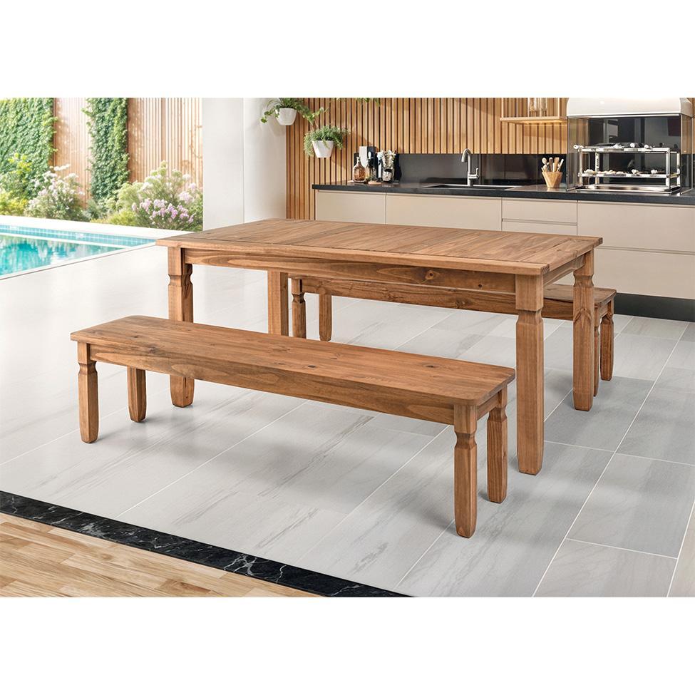 Conjunto de Mesa Retangular com Tampo de Madeira e 2 Bancos Corona Mel - 1