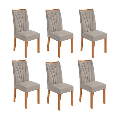 Conjunto com 6 Cadeiras Apogeu Veludo Capuccino e Amêndoa